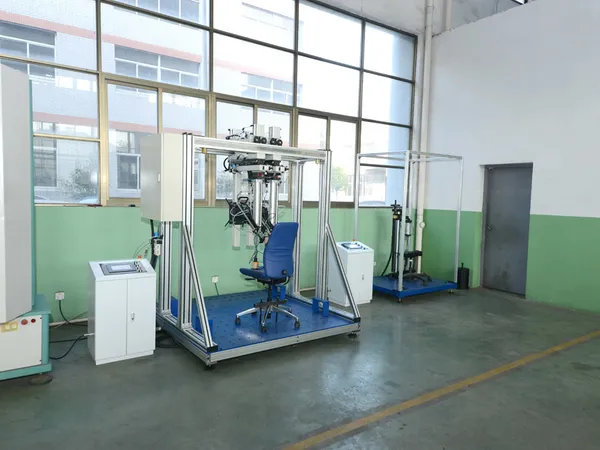 Office-chair durability test rigs in the Zhongtai testing lab
